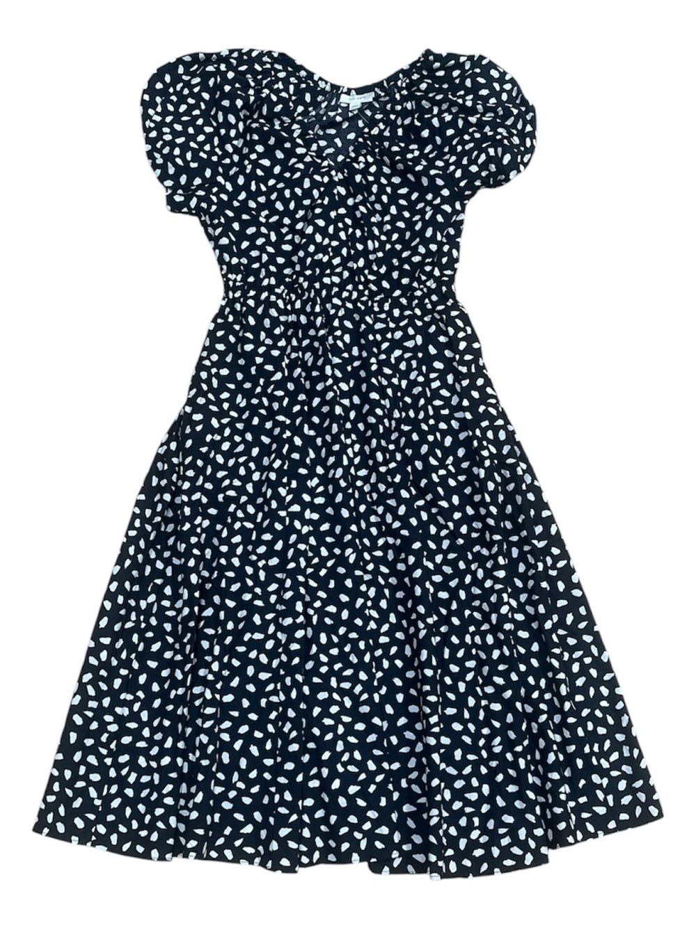 ON-34TH Women's Black White Abstract Puff Sleeve A-Line Midi Dress Size M